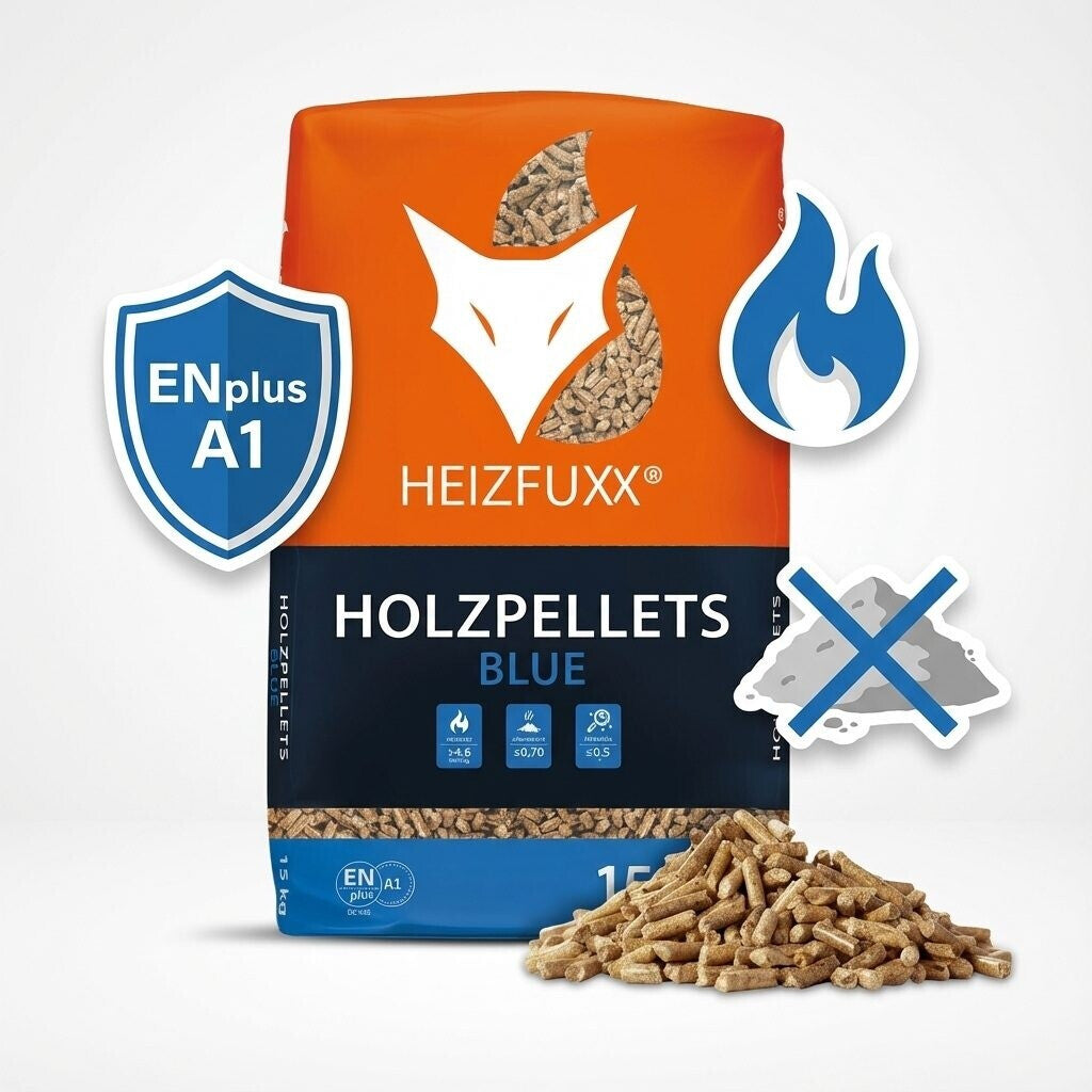 Heizfuxx Holzpellets „Blue“ – 975 kg | 65 × 15 kg